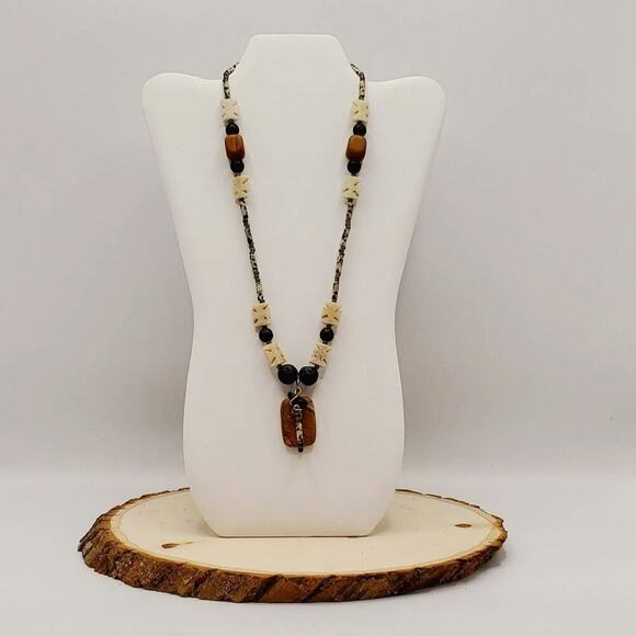 Shark's Tooth Lava Beads Handmade Statement Necklace - Picture 5 of 5